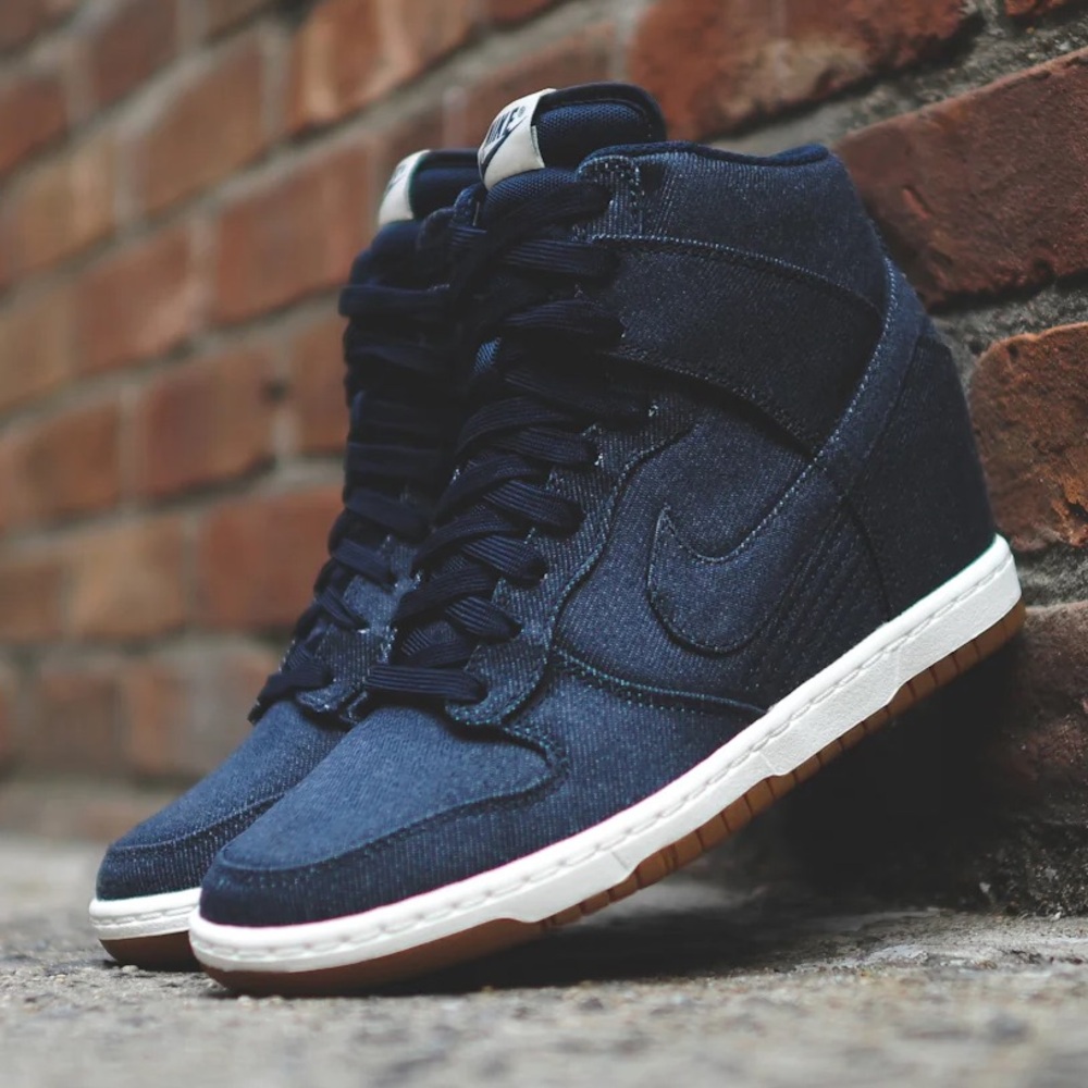 Nike Denim Sky Hi Gum Collection Wedge Sneakers Athleisure Streetwear